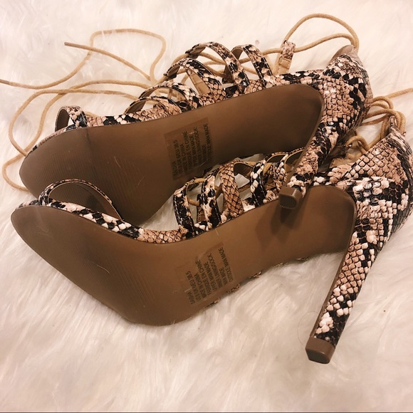 Lace Up Snakeskin Heels Size 8 - Picture 3 of 5